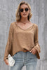 V-Neck Spliced Lace Flare Sleeve Top - BELLATRENDZ