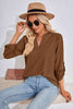 V-Neck Roll-Tap Sleeve Blouse