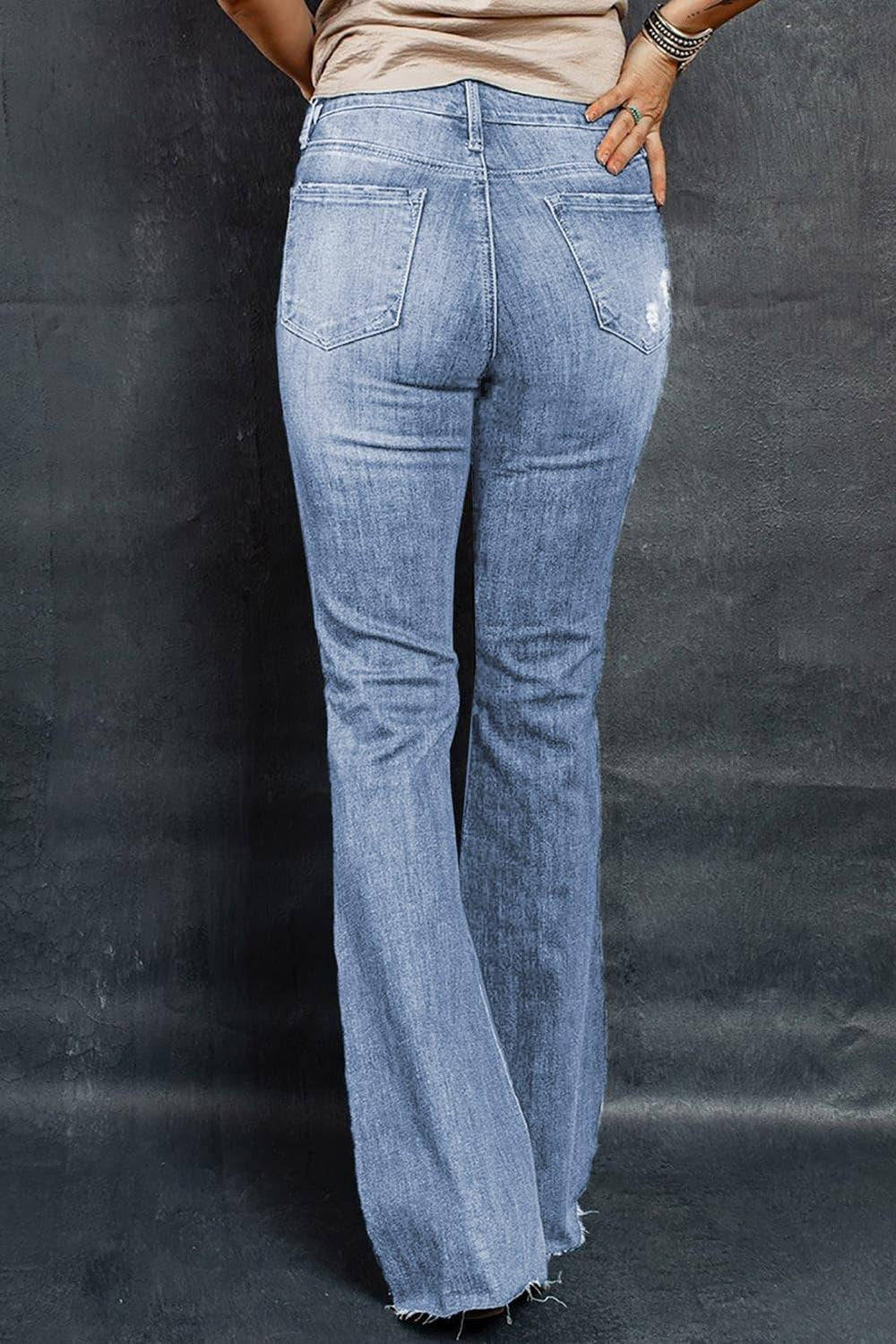 Distressed Raw Hem Flare Jeans - BELLATRENDZ