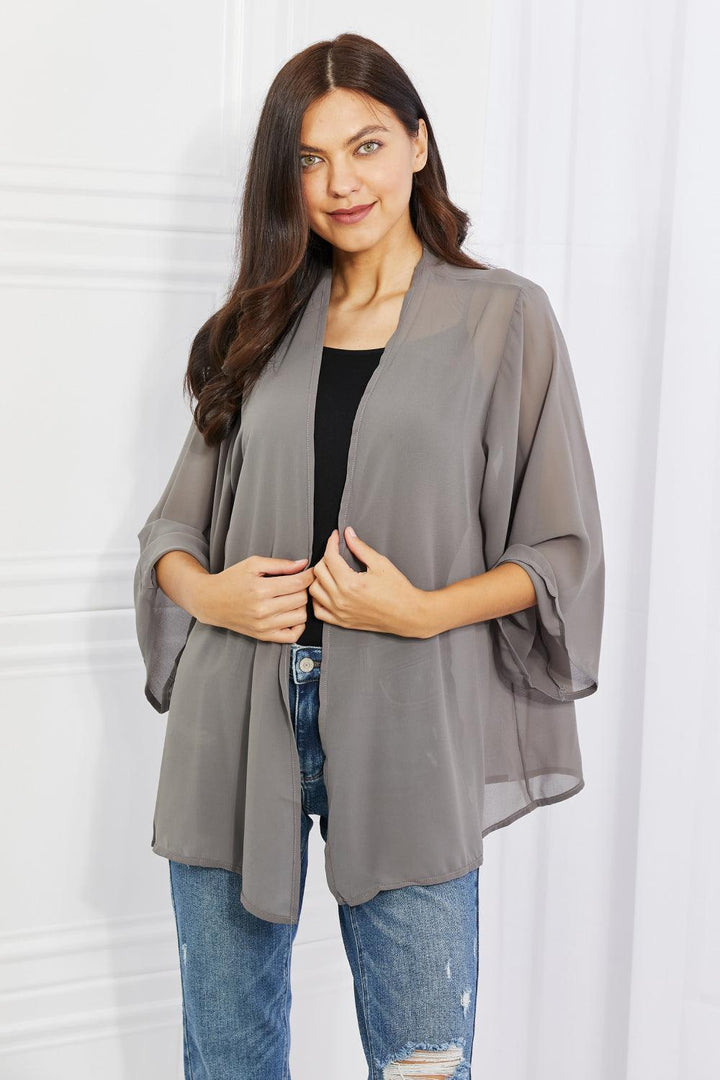 Melody Just Breathe Full Size Chiffon Kimono in Grey - BELLATRENDZ