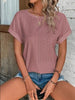 Eyelet Round Neck Short Sleeve T-Shirt