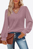 Eyelet V-Neck Flounce Sleeve Blouse