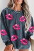 Plus Size Lip Ribbed Round Neck Sweatshirt