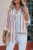 Striped Button-Up Curved Hem Shirt with Breast Pocket