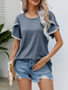 Pom-Pom Trim Flutter Sleeve Round Neck Tee - BELLATRENDZ