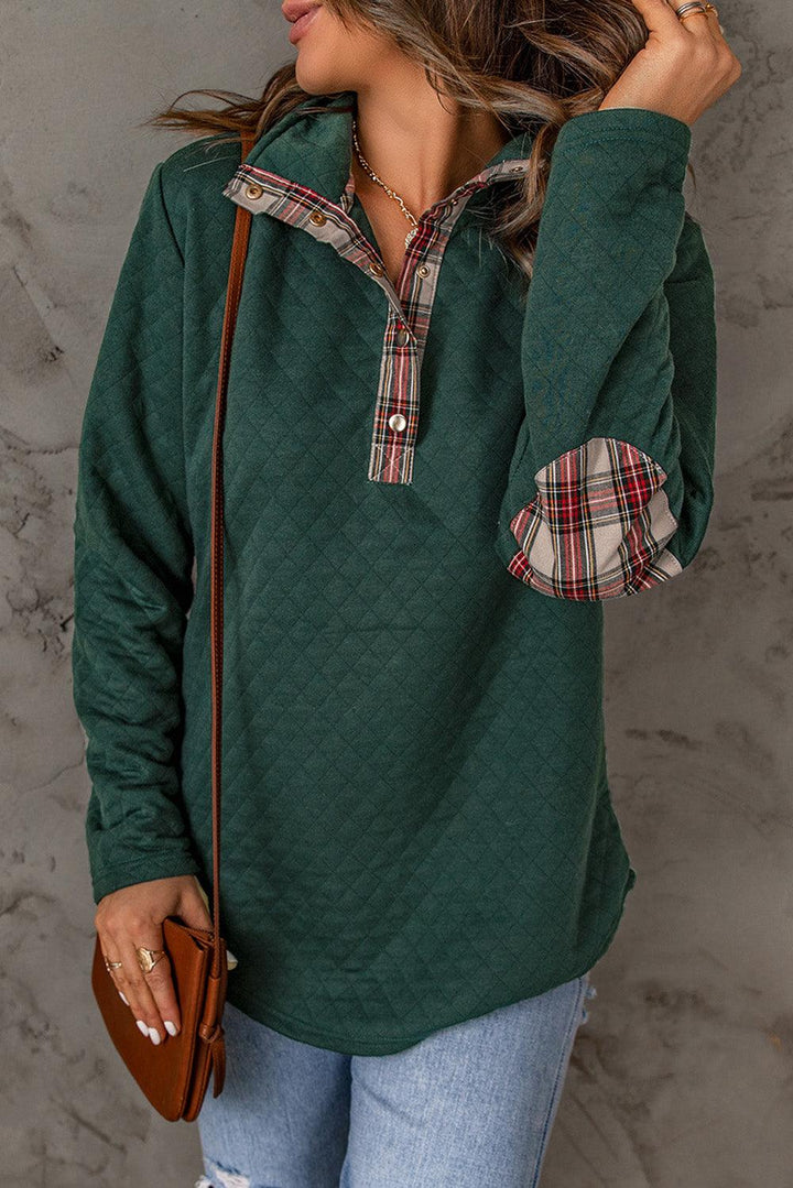 Plaid Snap Down Sweatshirt - BELLATRENDZ