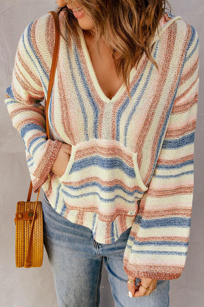 Striped Hooded Sweater with Kangaroo Pocket - BELLATRENDZ