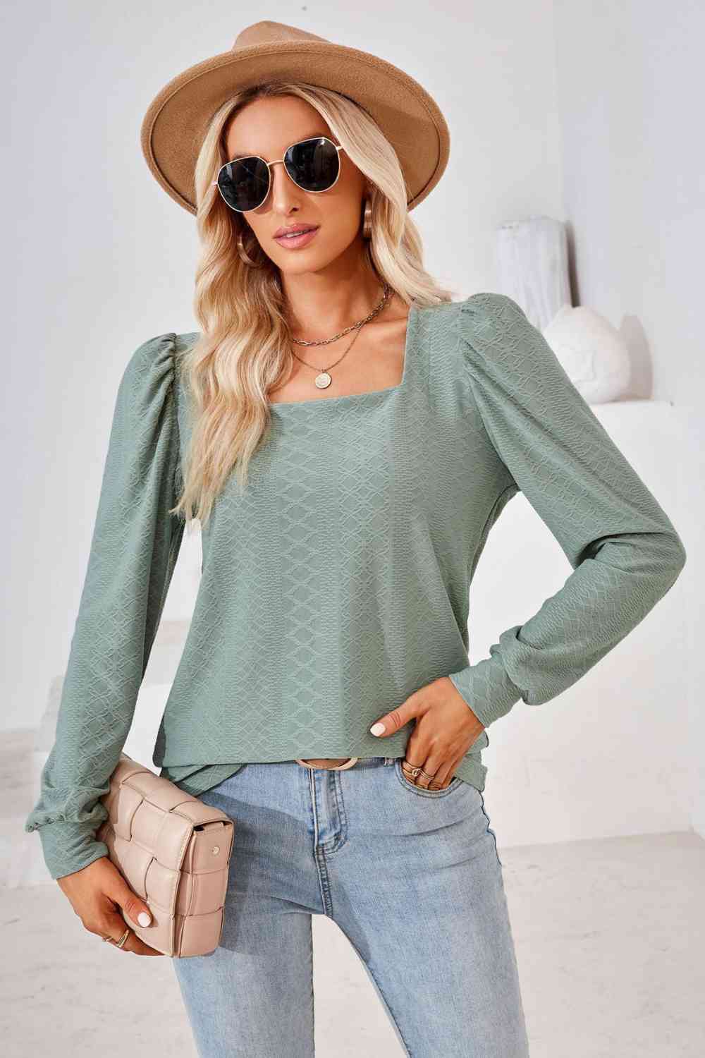 Square Neck Puff Sleeve Blouse