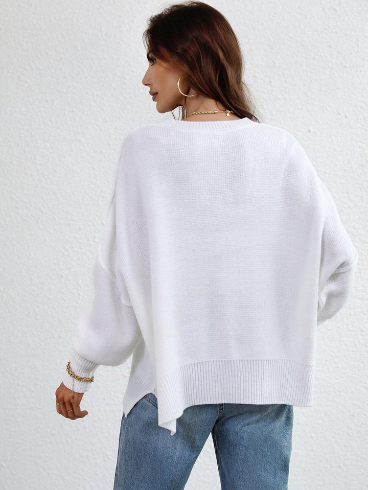 Exposed Seam Dropped Shoulder Slit Sweater - BELLATRENDZ