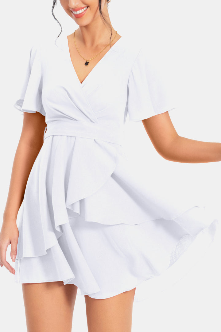 Surplice Neck Flutter Sleeve Dress