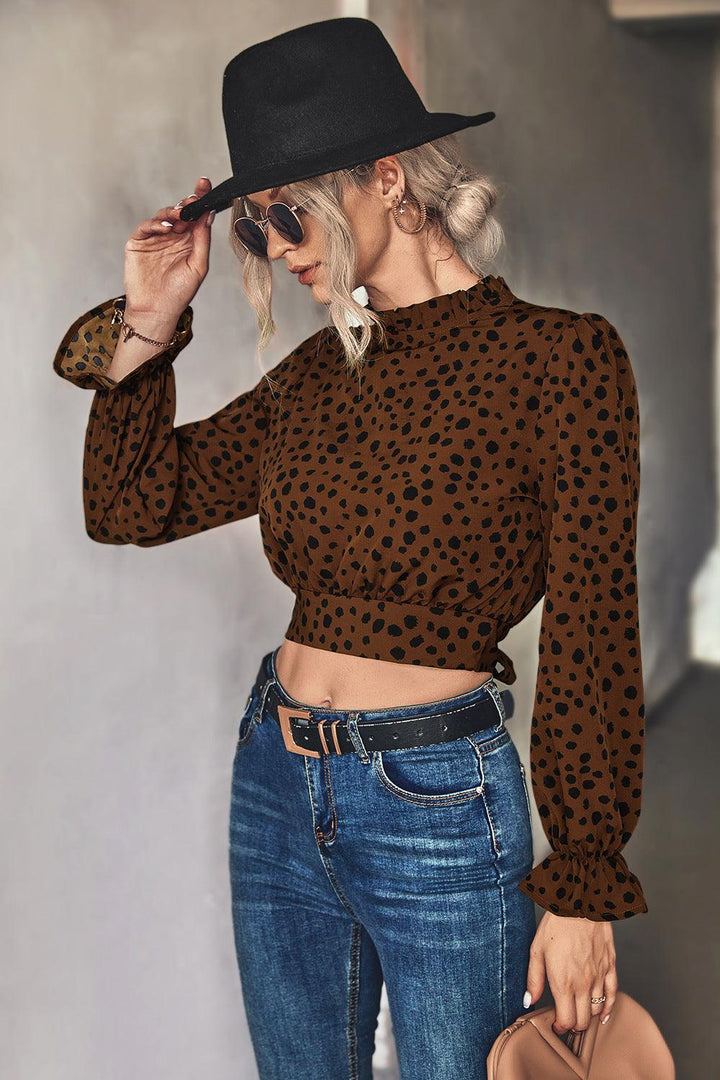 Animal Print Tie-Back Cropped Blouse - BELLATRENDZ