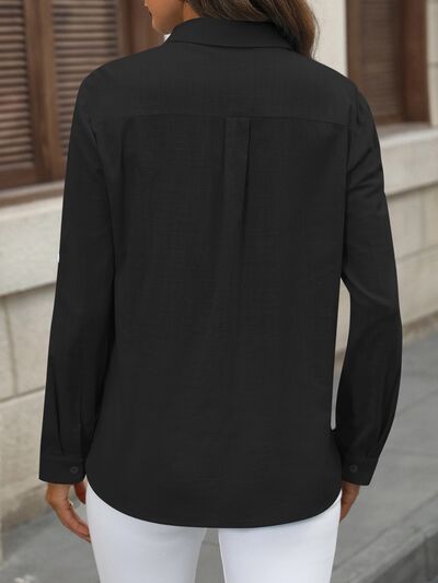 Button Up Pocketed Long Sleeve Shirt