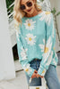 Daisy Print Openwork Round Neck Sweater - BELLATRENDZ