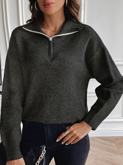 Half Zip Dropped Shoulder Sweater