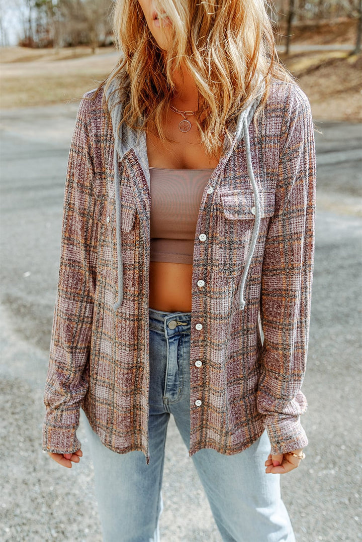 Plaid Long Sleeve Hooded Jacket