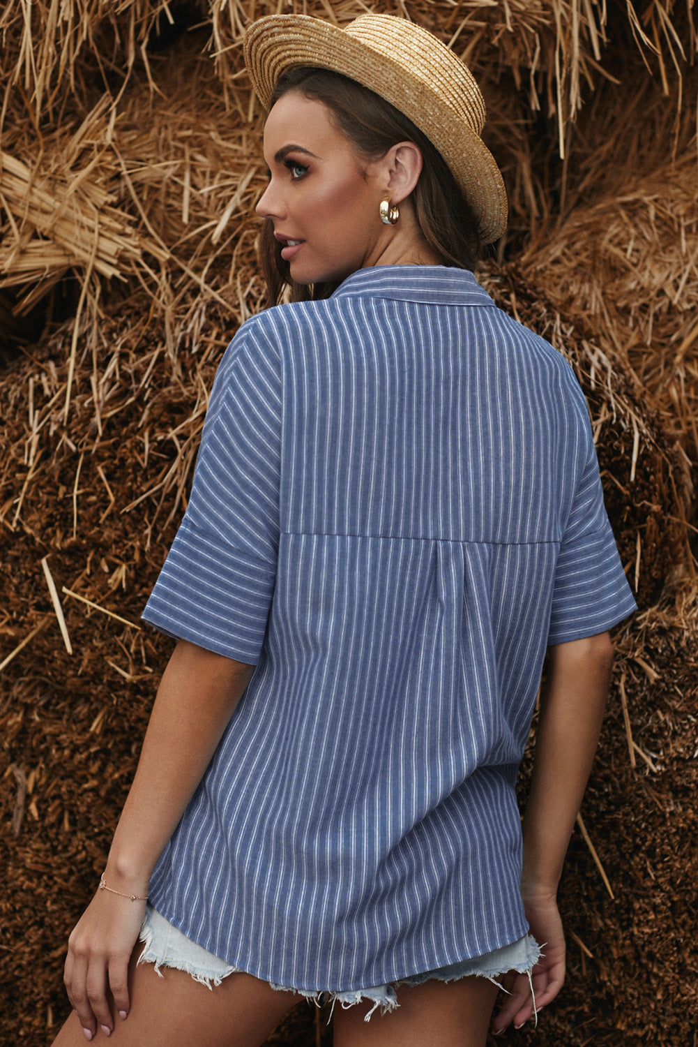 Striped Button-Front Half Sleeve Shirt