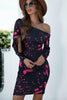 Printed Boat Neck Long Sleeve Dress - BELLATRENDZ