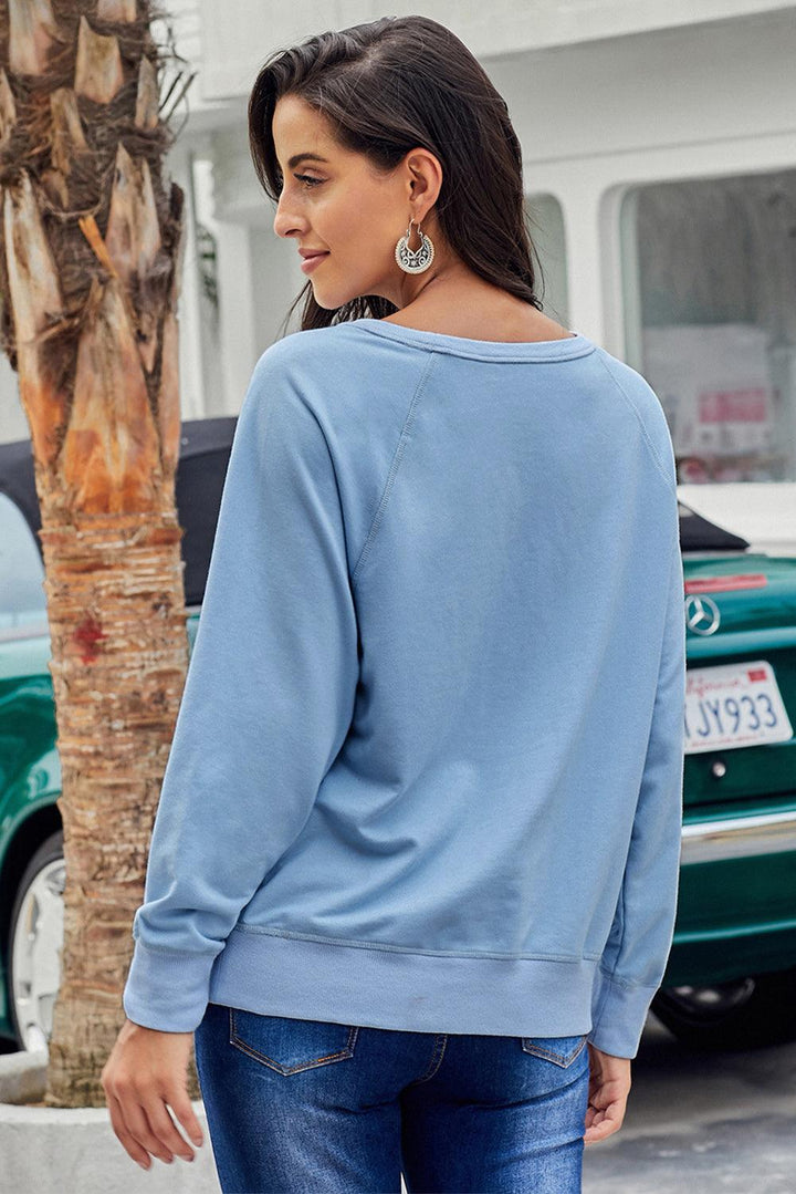 Round Neck Raglan Sleeve Exposed Seam Sweatshirt - BELLATRENDZ