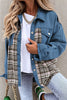 Plaid Pocketed Button Up Denim Jacket