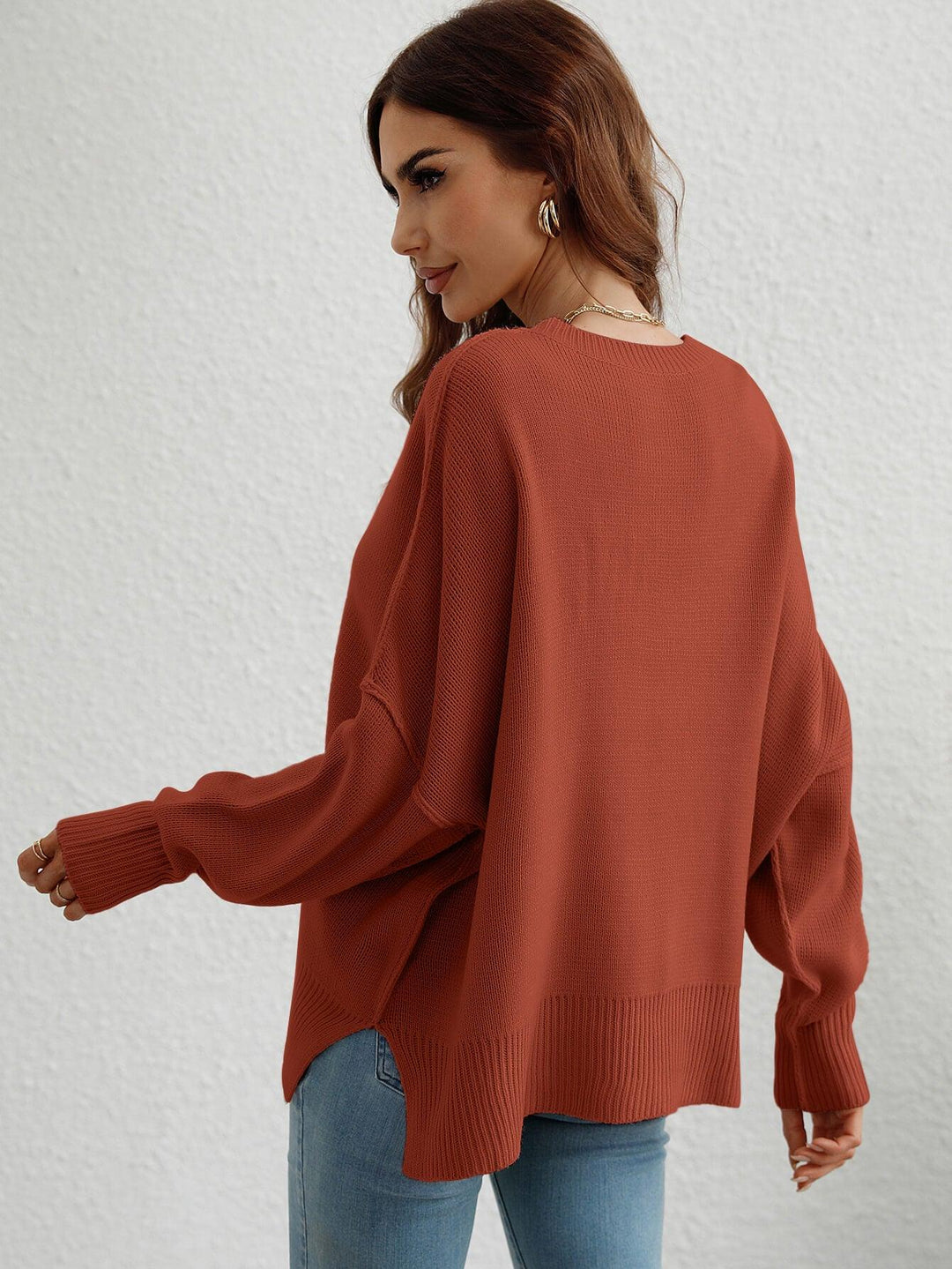 Exposed Seam Dropped Shoulder Slit Sweater - BELLATRENDZ