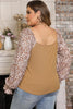 Plus Size Floral Square Neck Flounce Sleeve Blouse