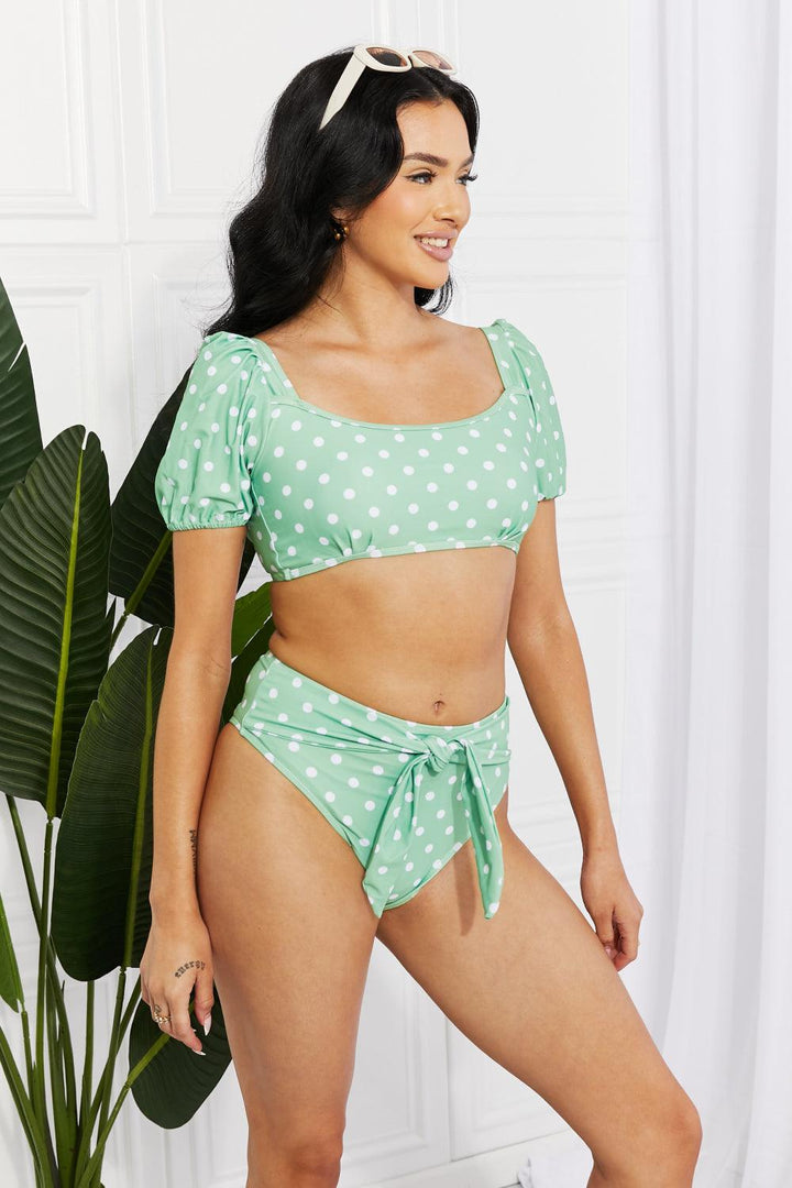 Marina West Swim Vacay Ready Puff Sleeve Bikini in Gum Leaf - BELLATRENDZ