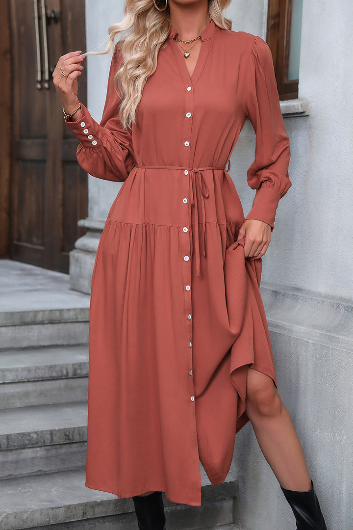 Button Down Notched Neck Dress