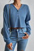 Cropped V-Neck Raglan Sleeve Buttoned Blouse