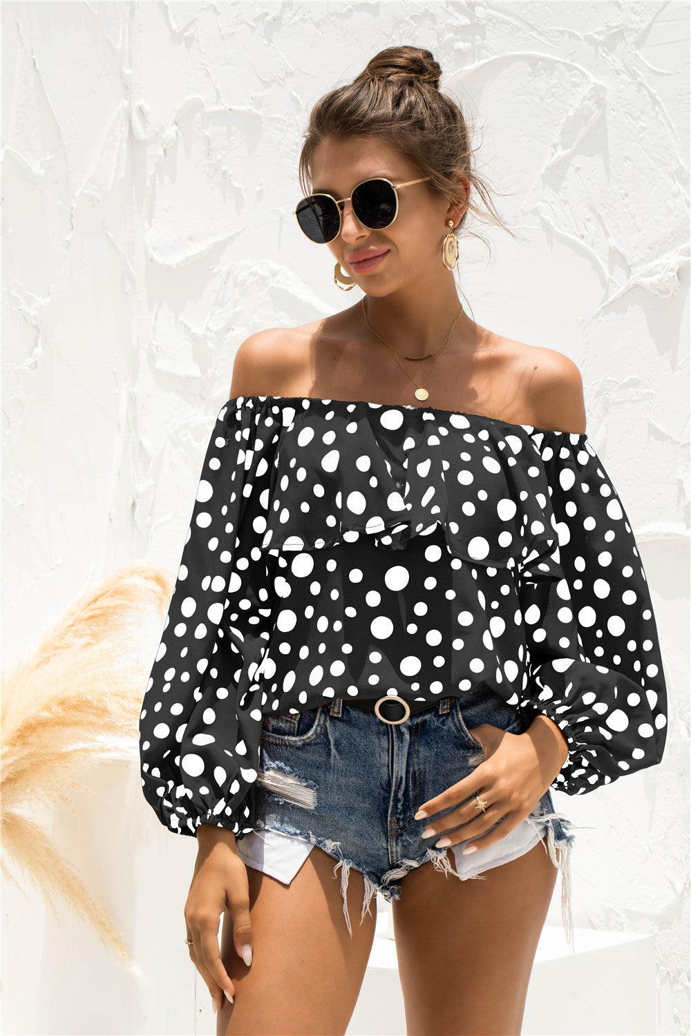 Polka Dot Off-Shoulder Layered Blouse - BELLATRENDZ