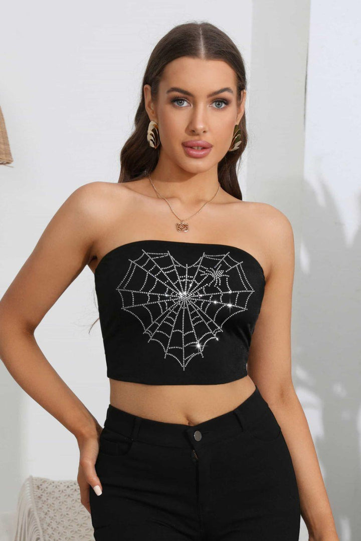 Heart Spider Web Graphic Tube Top - BELLATRENDZ