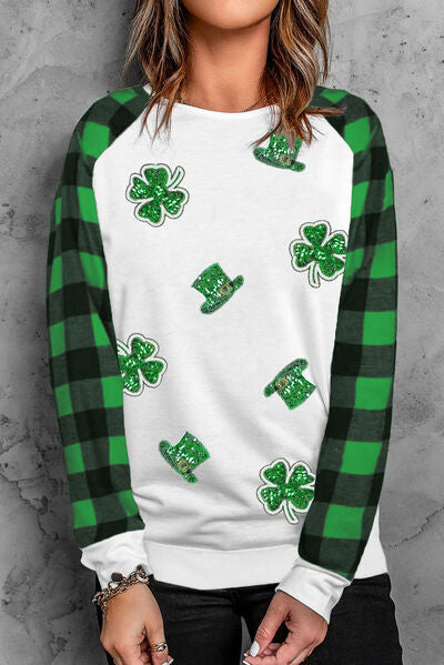 Lucky Clover Sequin Round Neck Sweatshirt