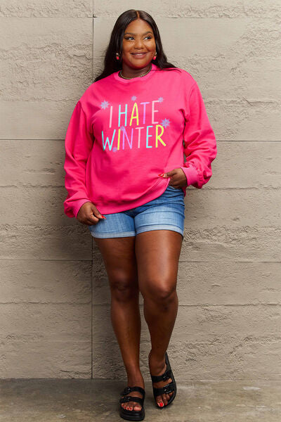 Simply Love Full Size I HATE WINTER Dropped Shoulder Sweatshirt