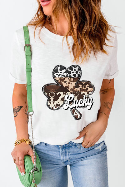 LUCKY Graphic Round Neck T-Shirt