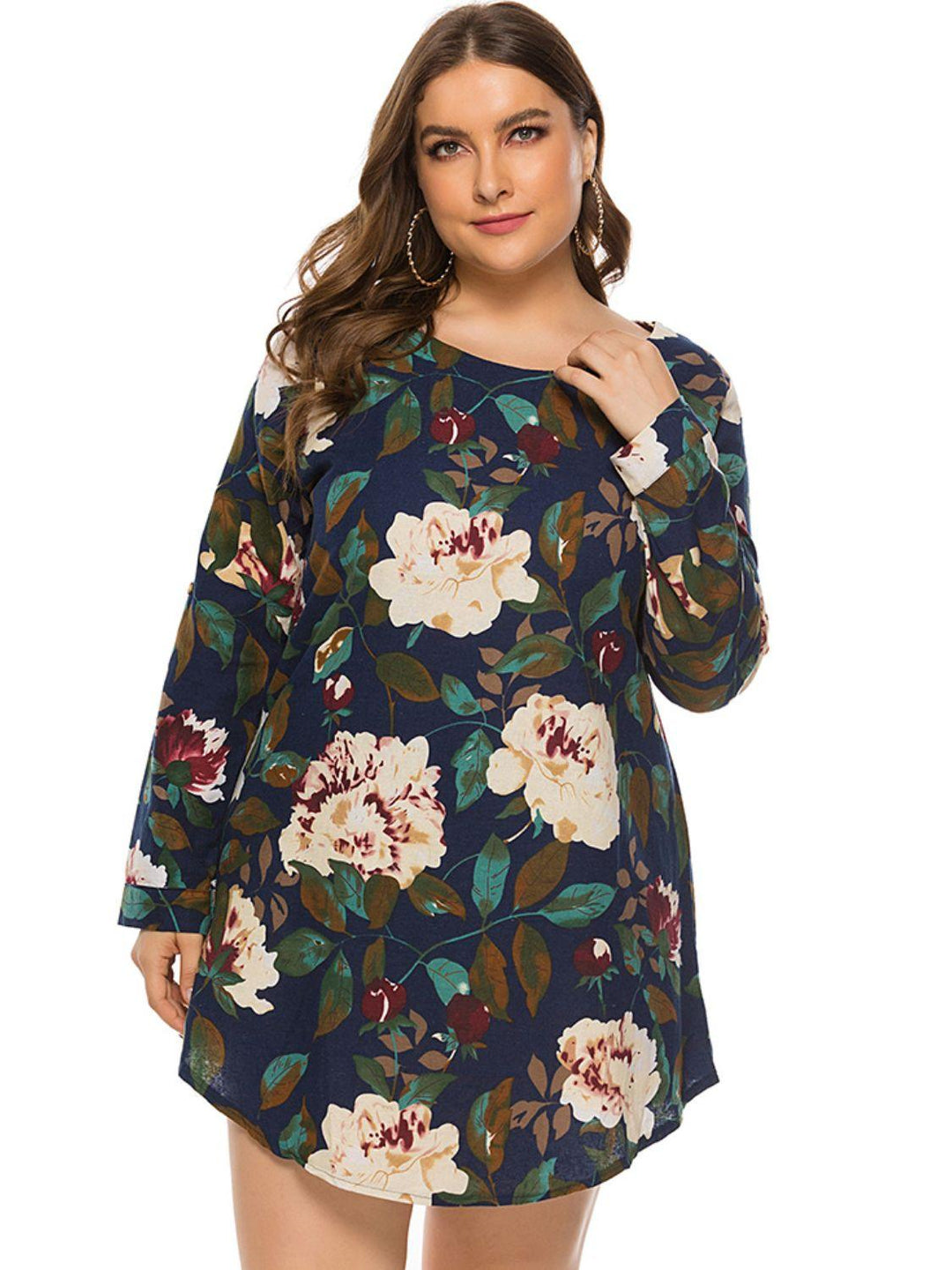 Full Size Floral Long Sleeve Mini Dress - BELLATRENDZ