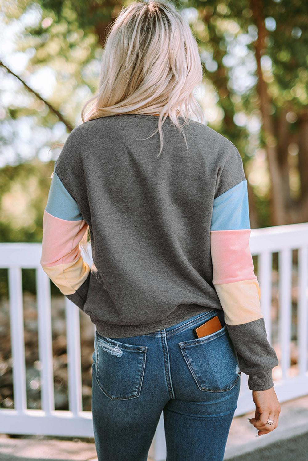 Color Block Ribbed Trim Sweatshirt - BELLATRENDZ