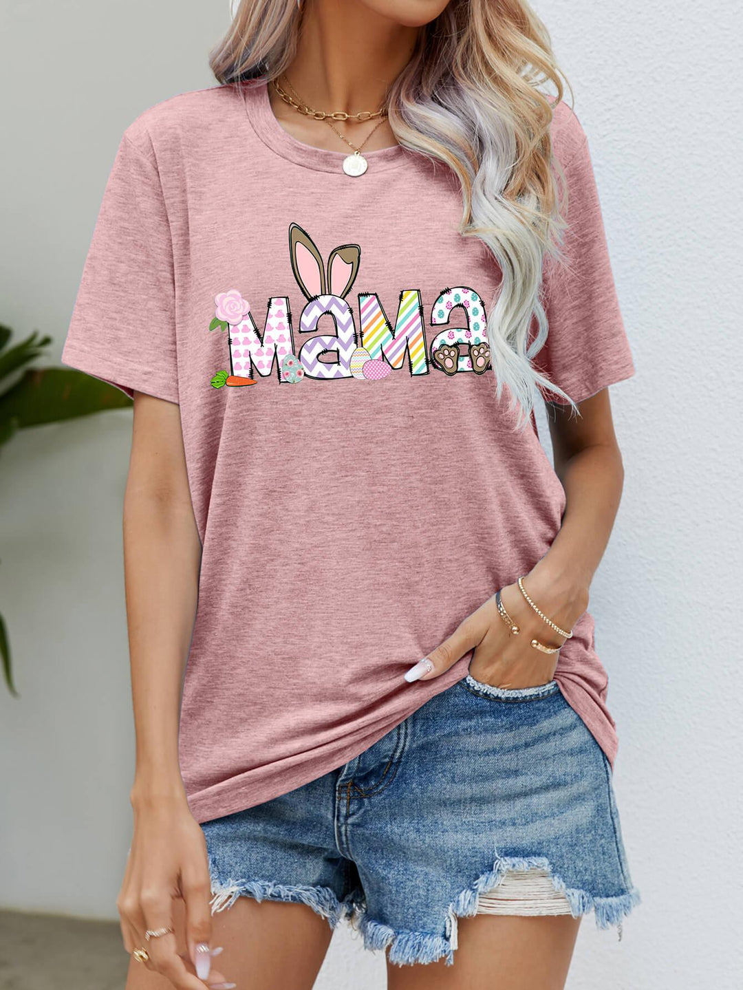 Easter MAMA Graphic Round Neck T-Shirt - BELLATRENDZ