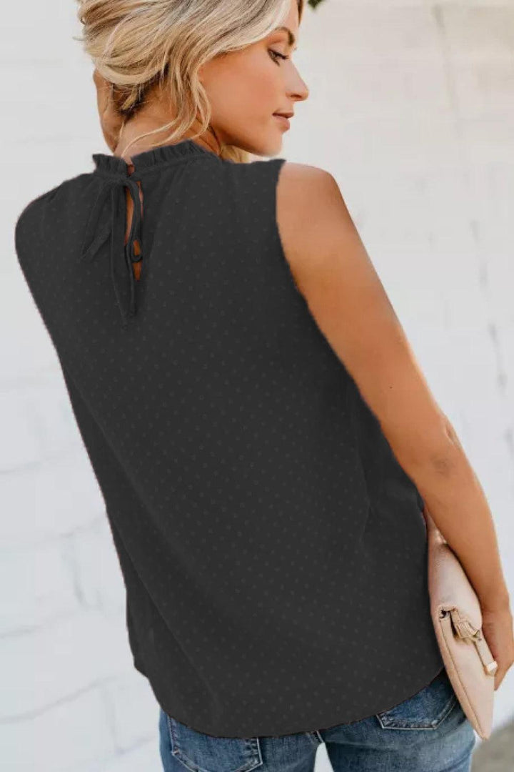 Smocked Tie Back Frill Trim Tank - BELLATRENDZ