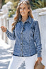 Button Up Collared Neck Denim Top