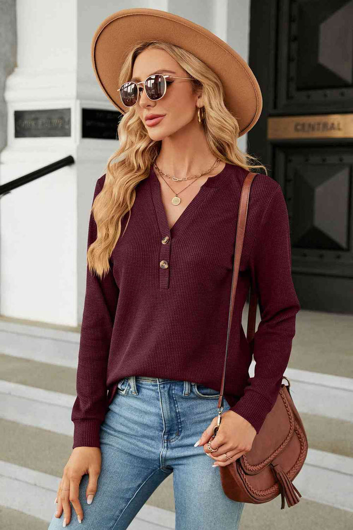 V-Neck Long Sleeve Blouse