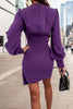 Surplice Lantern Sleeve Mini Dress