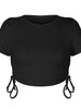 Round Neck Short Sleeve Drawstring Tee - BELLATRENDZ