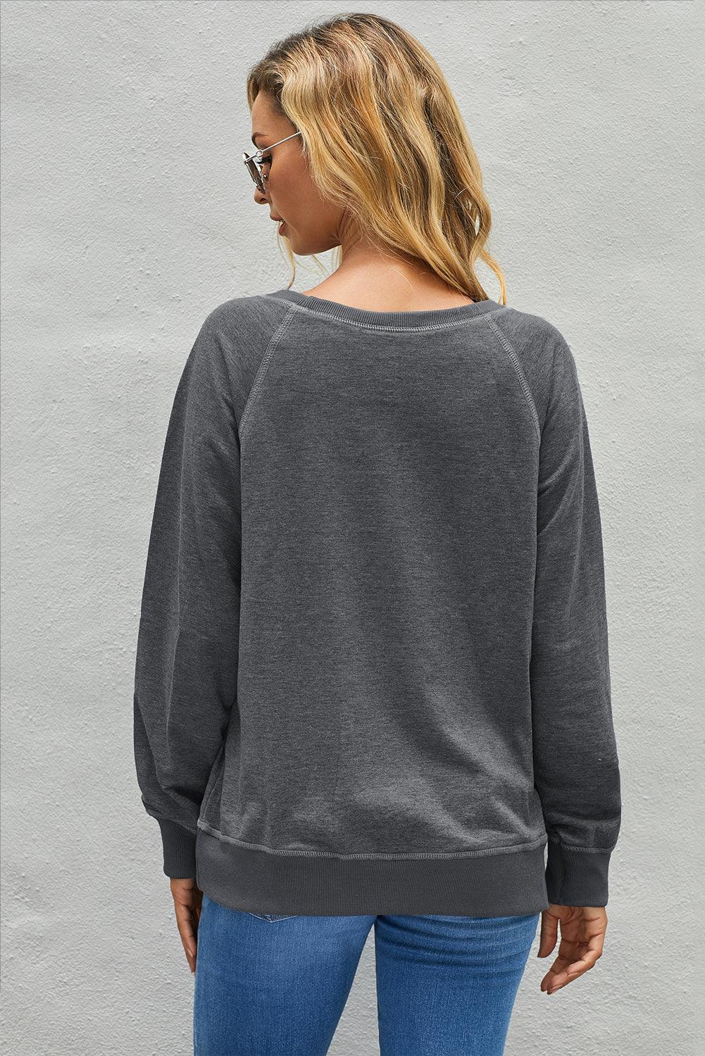 Round Neck Raglan Sleeve Exposed Seam Sweatshirt - BELLATRENDZ