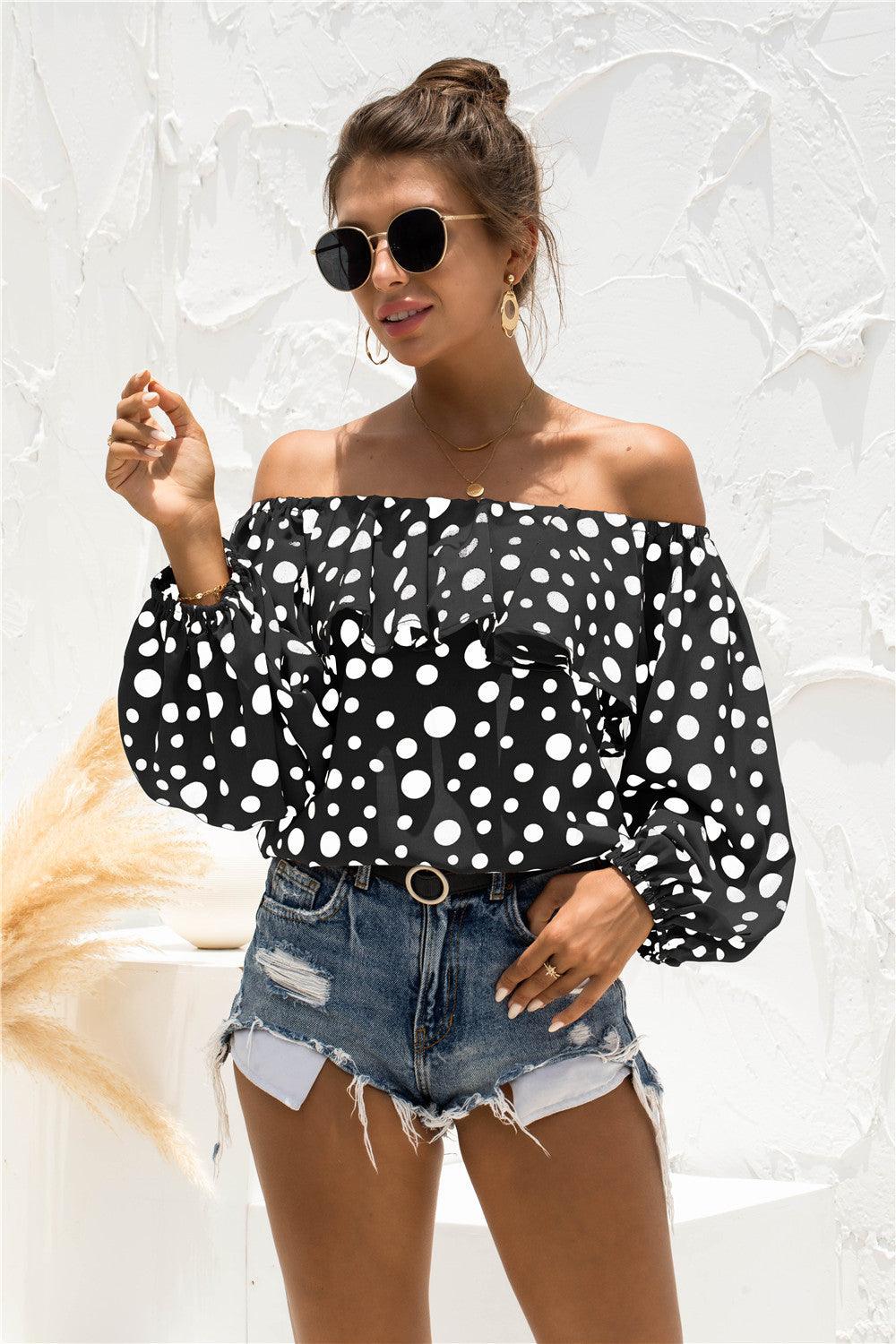 Polka Dot Off-Shoulder Layered Blouse - BELLATRENDZ