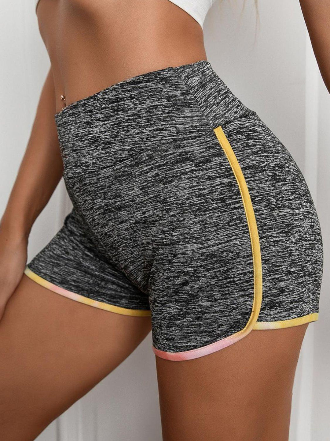 Heathered Wide Waistband Shorts - BELLATRENDZ