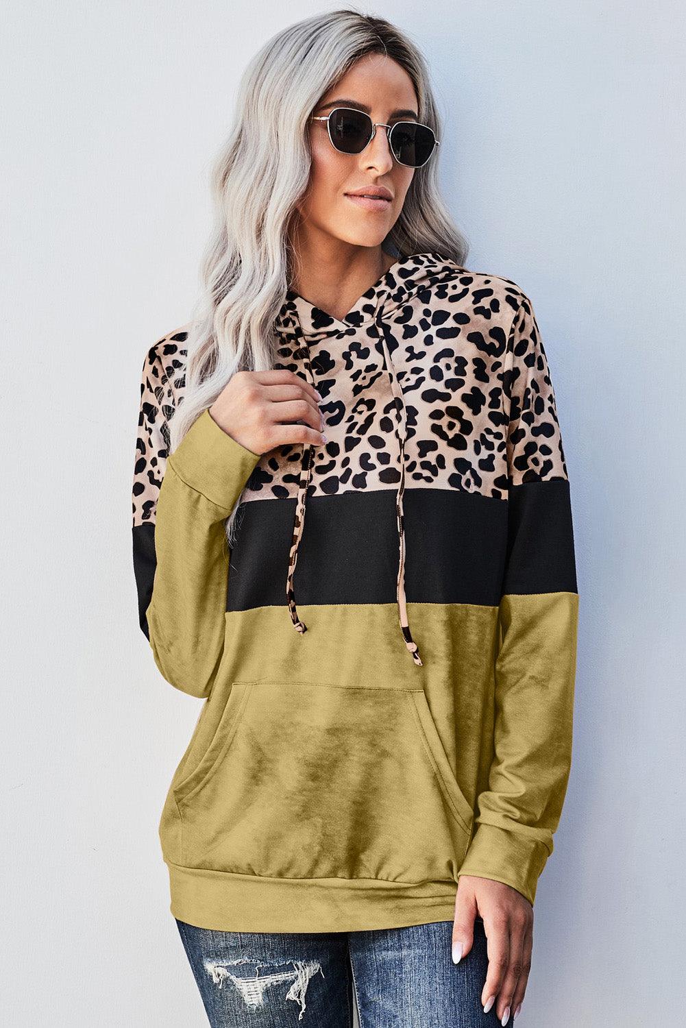 Leopard Color Block Hoodie - BELLATRENDZ