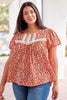 Plus Size Floral Lace Trim Round Neck Blouse - BELLATRENDZ