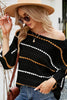 Striped Openwork Three-Quarter Sleeve Knit Top - BELLATRENDZ