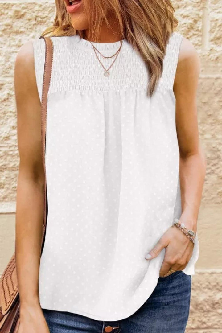 Smocked Tie Back Frill Trim Tank - BELLATRENDZ