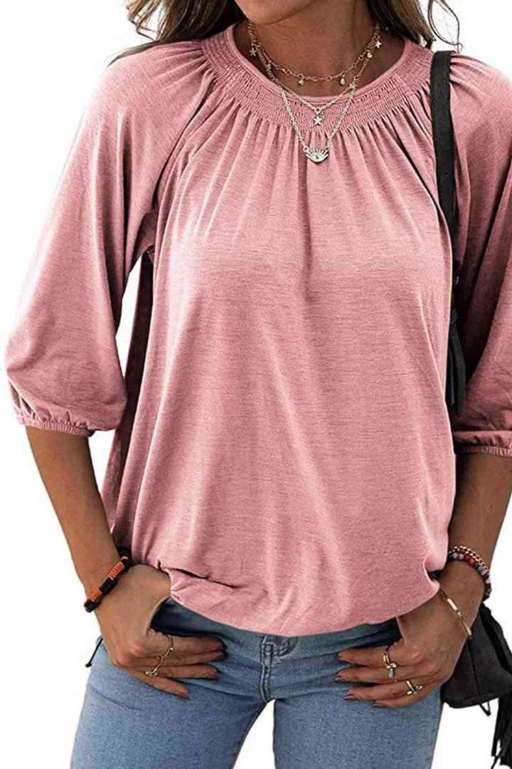 Gathered Detail Round Neck T-Shirt