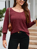 Ribbed Round Neck Lantern Sleeve Knit Top